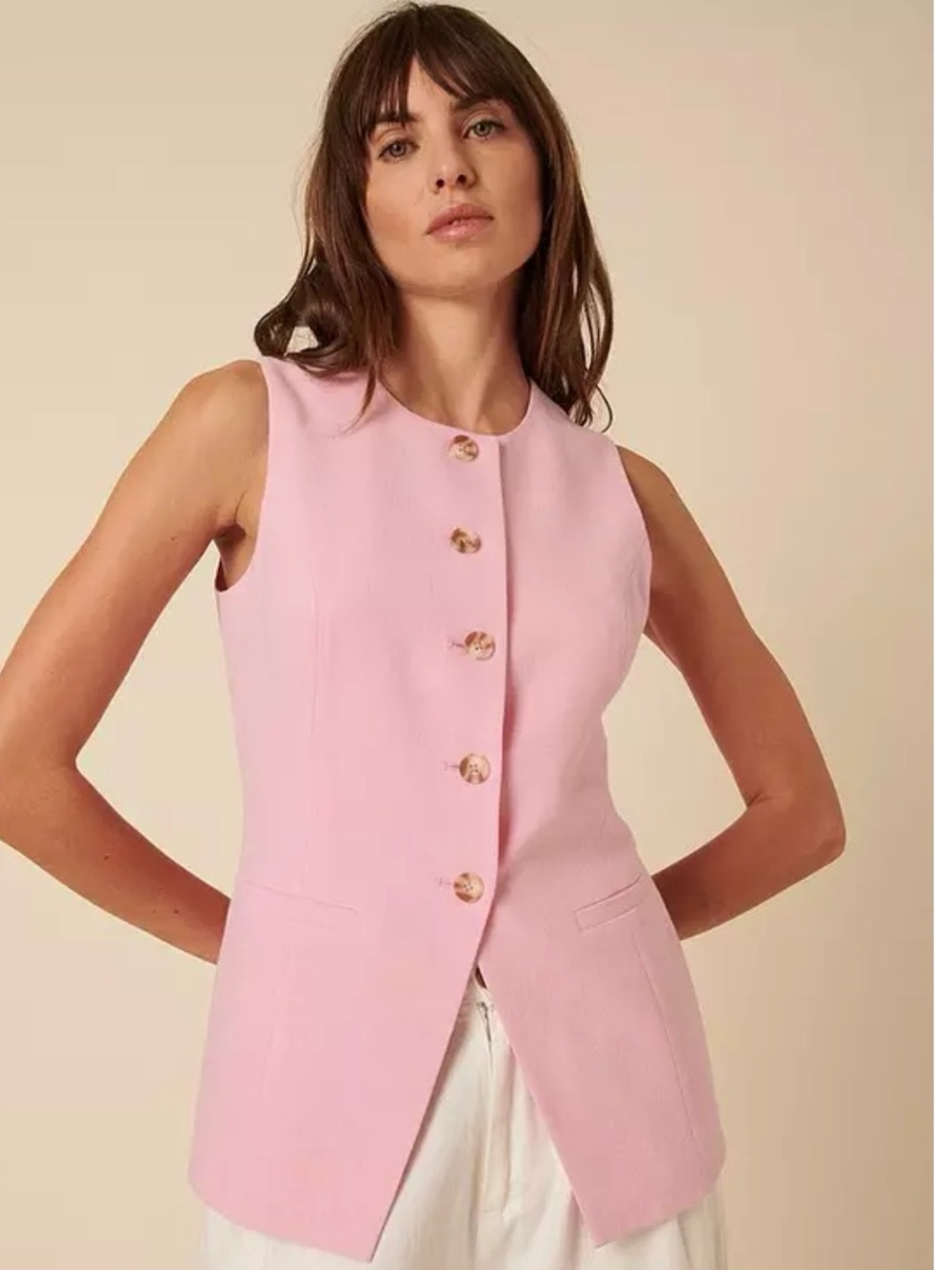 Nobody’s Child Long Line Crew Neck Waistcoat/Vest - Pink Suit